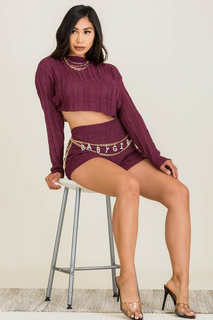 Two-piece Crop Pullover Shorts Set
