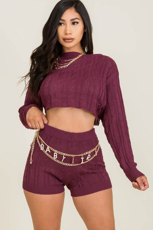 Two-piece Crop Pullover Shorts Set