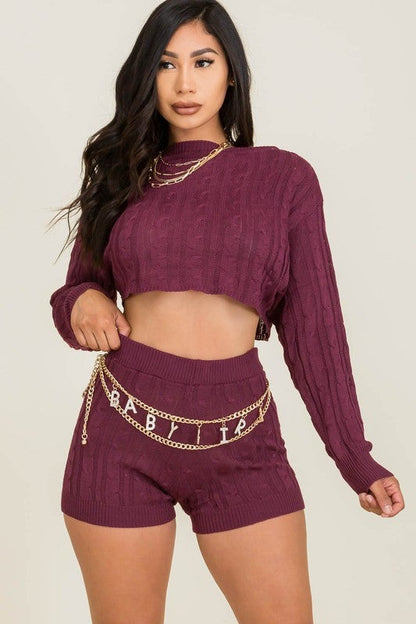 Two-piece Crop Pullover Shorts Set