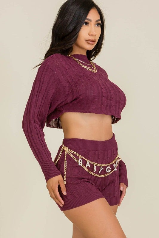 Two-piece Crop Pullover Shorts Set