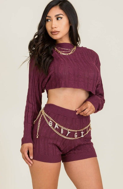 Two-piece Crop Pullover Shorts Set