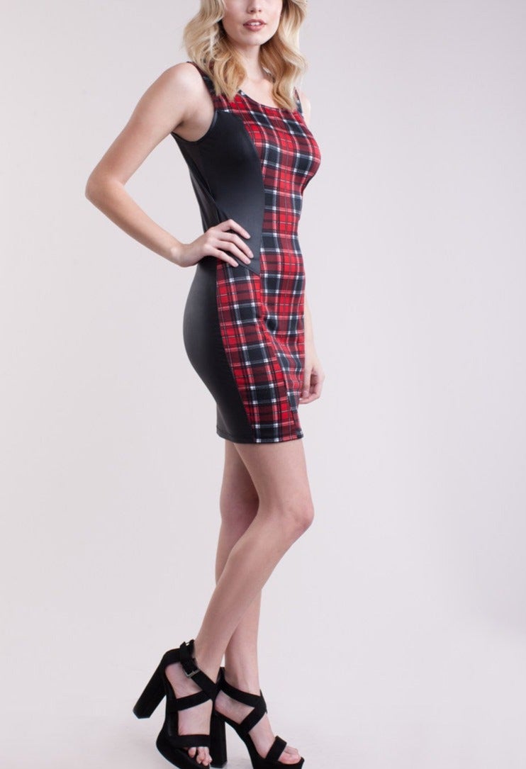 Plaid Print with Two Toned Side Panel 