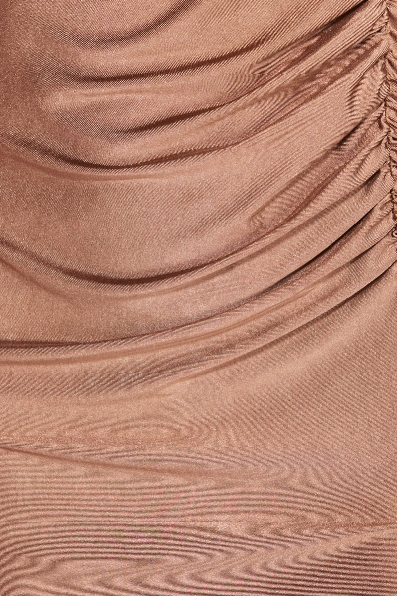 Mocha Slinky Thigh Split Halter Neck Maxi Dress