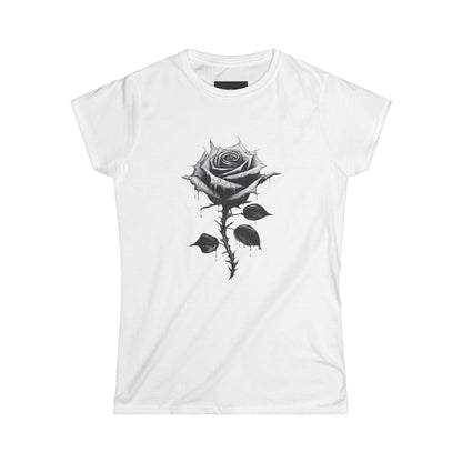 Every Rose Has Its Thorns Black and White Graphic Short Sleeve Tee Shirt
