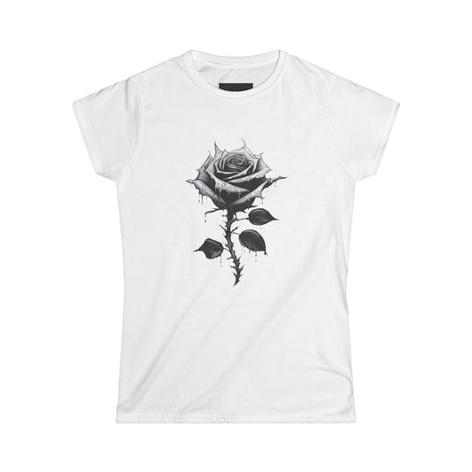 Every Rose Has Its Thorns Black and White Graphic Short Sleeve Tee Shirt