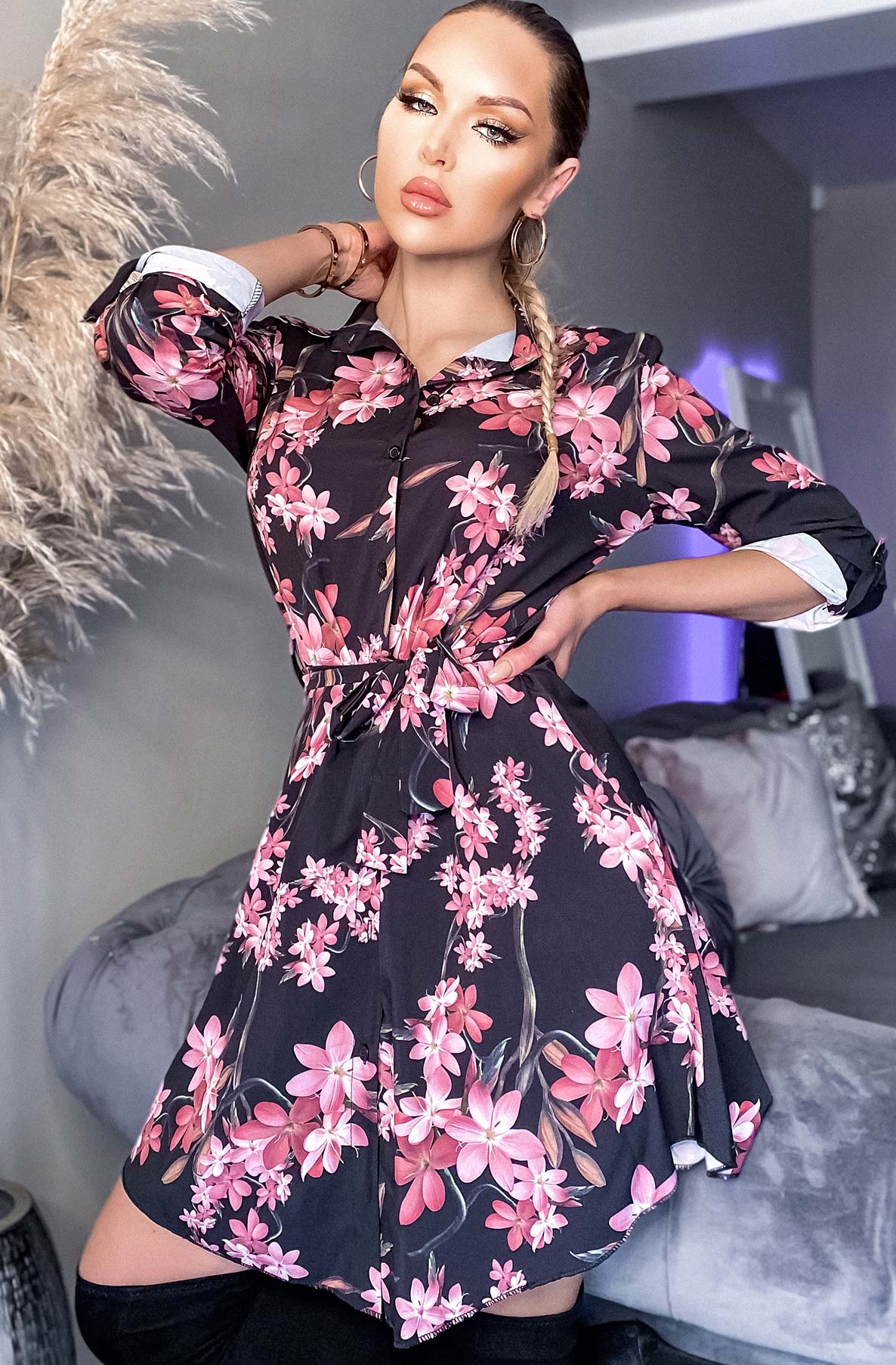 Carlita Half Sleeve Floral Shirt Dress