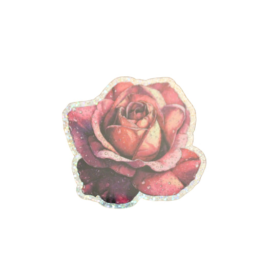 Glitter Pink Rose Flower Head 3 inch Sticker