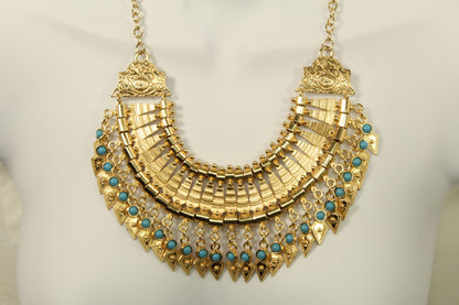 Bold Spike Gold Statement Turquoise Gypsy Choker Necklace