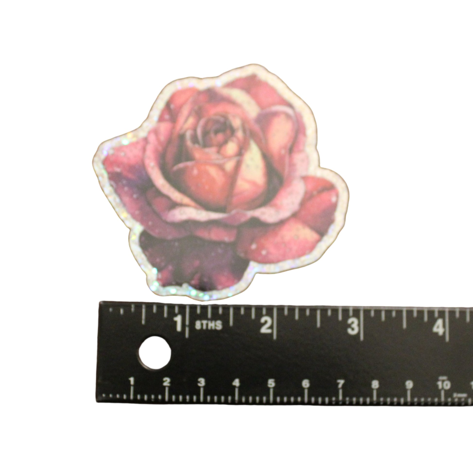 Measuring Pink Rose 3 inch Glitter Sticker