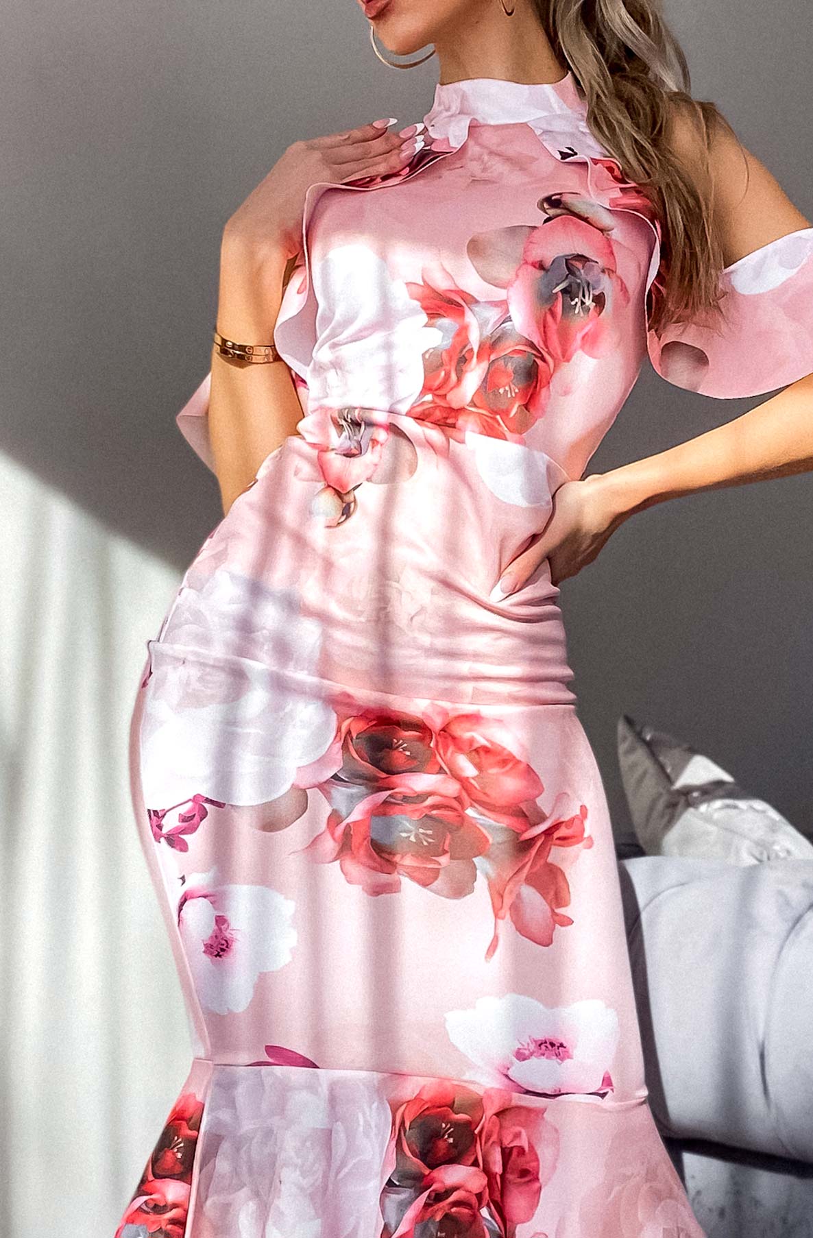 Floral Mermaid Fishtail Knee Length Dress