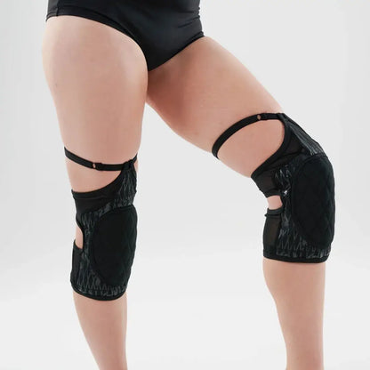 Exotic Stylish Floorwork Black Pole Dance Grip Mesh Knee Pads With Garters